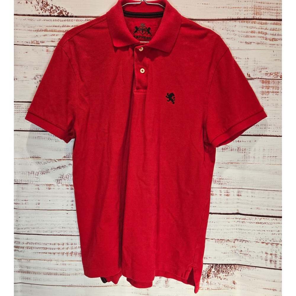 Men's‎ Red Express Short Sleeve Lion Logo Polo Shirt Size Large